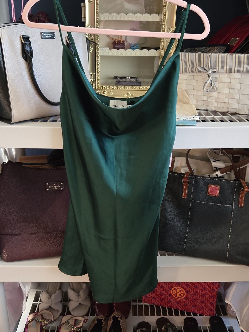 HelloMolly Emerald Green Satin Cowl Slip Dress